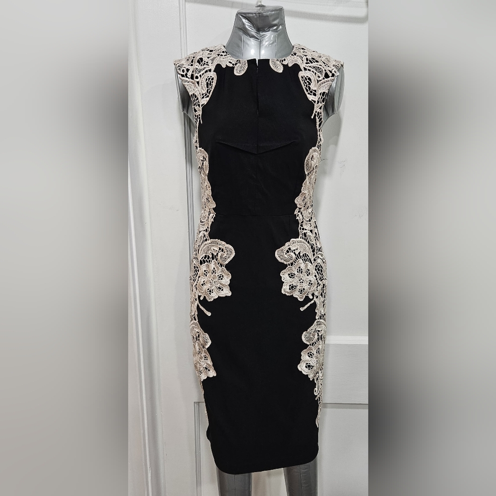 Paper Doll Black Dress with Cream Lace Accents